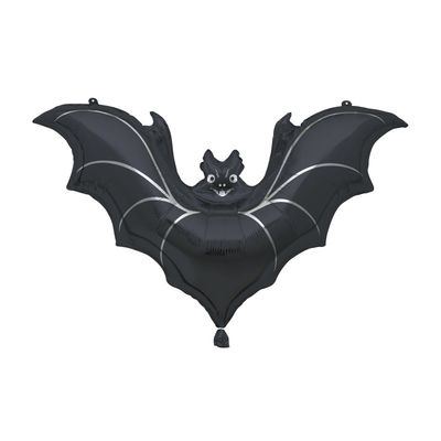 Black Bat Giant - 32&quot; Helium Filled Foil Balloon, Ribbon