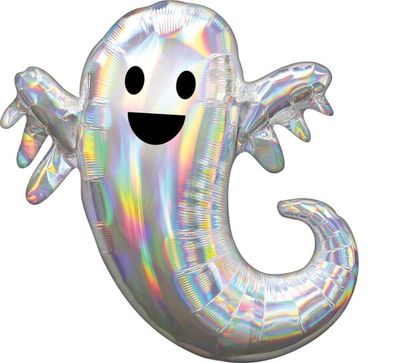 Iridescent Ghost Shape - 28&quot; Helium Filled Foil Shaped Balloon, Ribbon