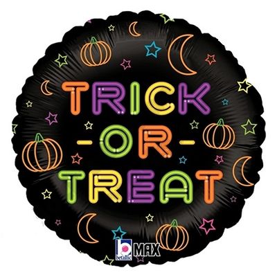 Neon Trick Or Treat - 18&quot; Helium Filled Foil Shaped Balloon, Ribbon