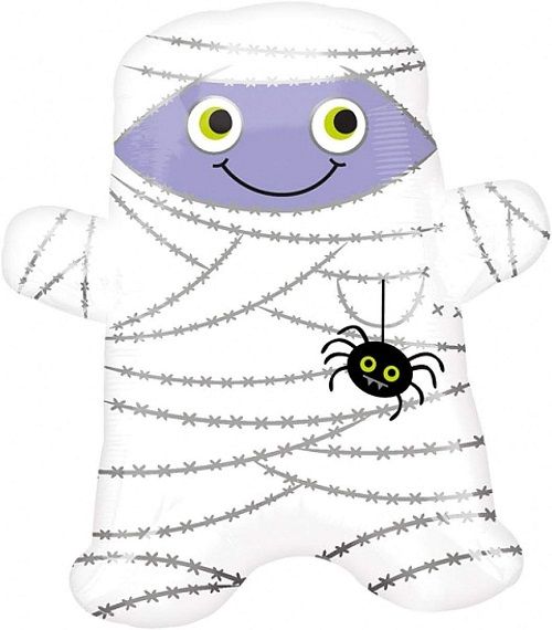 Smiley Mummy Junior - 18&quot; Helium Filled Foil Shaped Balloon, Ribbon