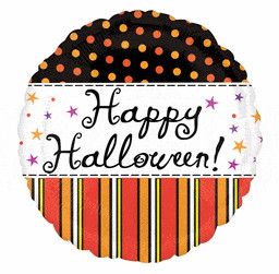 Happy Halloween Dots and Stripes - 18&quot; Helium Filled Foil Shaped Balloon, Ribbon