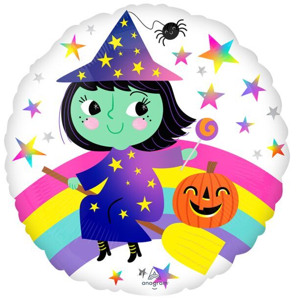 Rainbow Witch - 18&quot; Helium Filled Foil Shaped Balloon, Ribbon