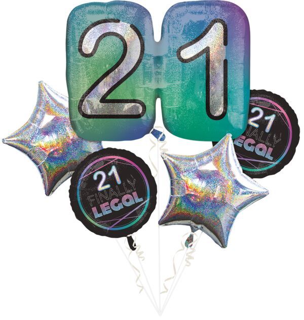 Bouquet Finally 21 - Helium Filled Foil Balloon, Ribbon and Basic Weight