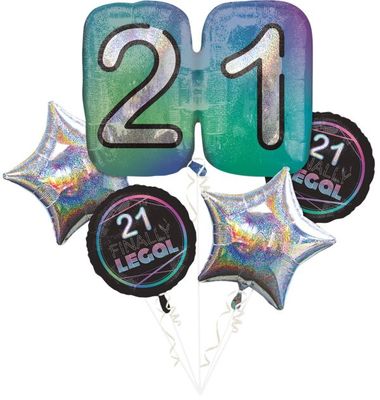 Bouquet Finally 21 - Helium Filled Foil Balloon, Ribbon and Basic Weight