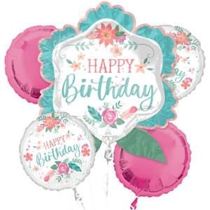 Bouquet Free Spirit Birthday - Helium Filled Foil Balloon, Ribbon and Basic Weight