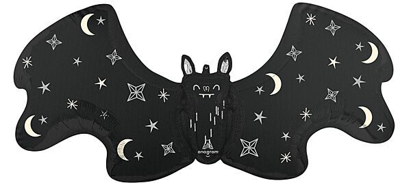 Satin Bat Attack - 40&quot; Helium Filled Foil Shaped Balloon, Ribbon