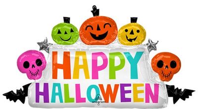 Colorful and Creepy Halloween Marquee - 39&quot; Helium Filled Foil Shaped Balloon, Ribbon