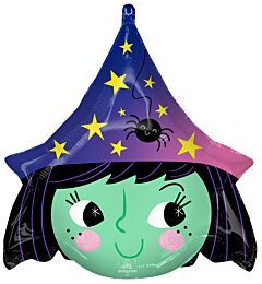 Halloween Cute Witch - 17&quot; Helium Filled Foil Shaped Balloon, Ribbon