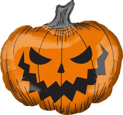 Hallows Eve Pumpkin - 29&quot; Helium Filled Foil Shaped Balloon, Ribbon