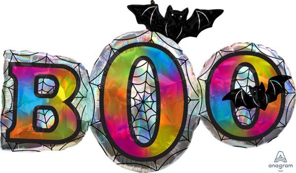 Iridescent Boo - 35&quot; Helium Filled Foil Shaped Balloon, Ribbon