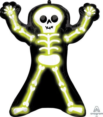Neon Skelly  - 30&quot; Helium Filled Foil Shaped Balloon, Ribbon