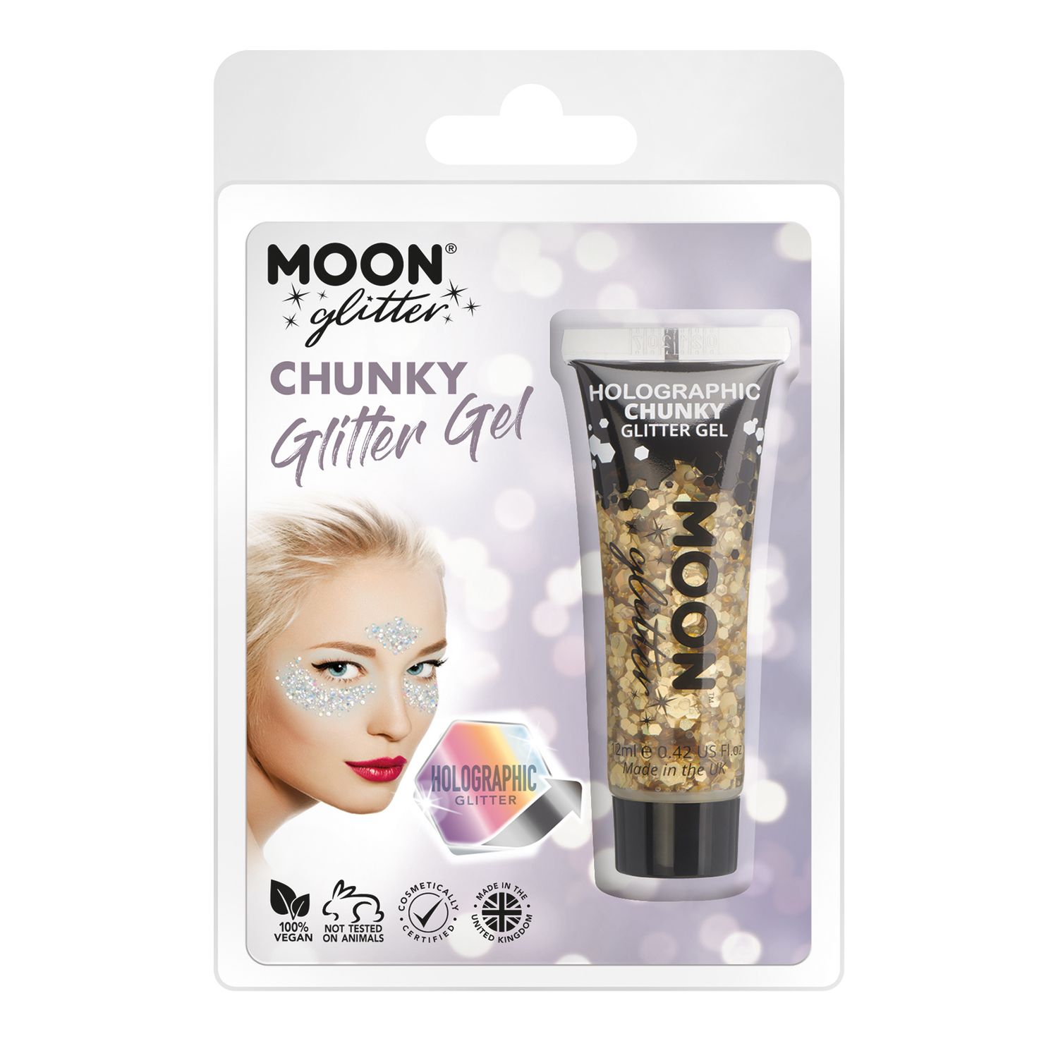 Holographic Chunky Glitter Gel 12mL, Color: Gold