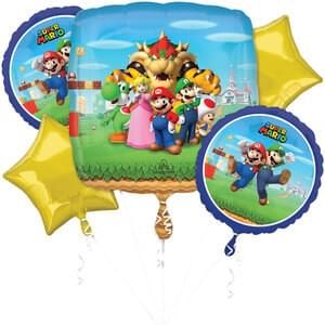 Bouquet Mario Brothers - Helium Filled Foil Shaped Balloon, Ribbon and Basic Weight