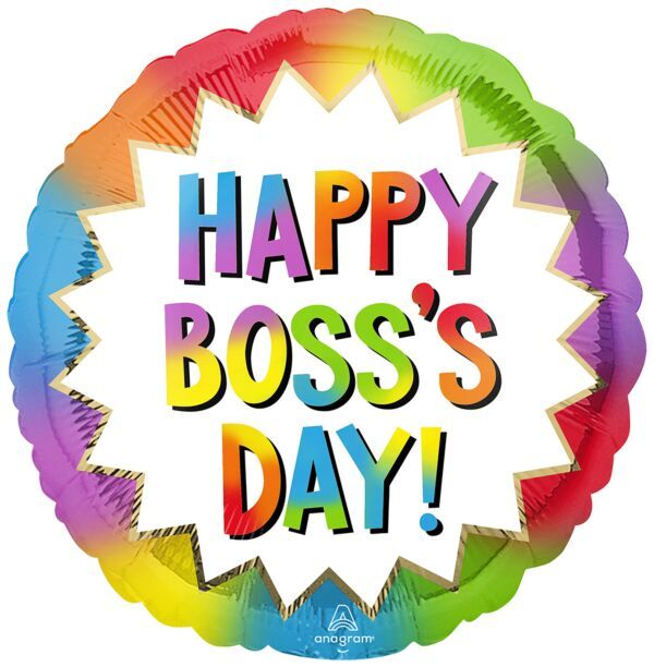 Colorful Boss&#39;s Day Burst - 17&quot; Helium Filled Foil Balloon, Ribbon