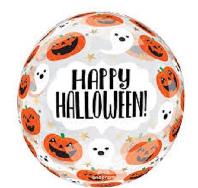 Pumpkins &amp; Ghosts Clearz Orbz - 18&quot; Helium Filled Balloon, Ribbon