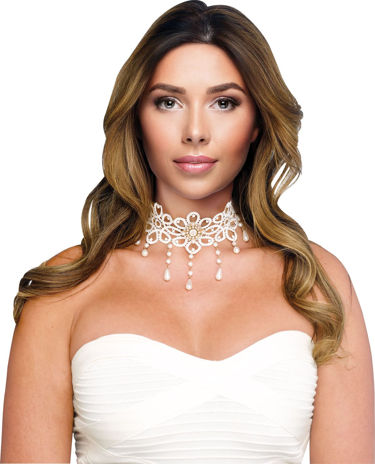 Lace &amp; Pearl Choker -, Style: White