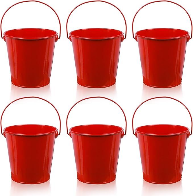 Metal Bucket w/Handle - Red