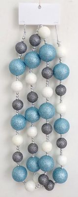 Glitter Ball Garland 6&#39; Ice Blue White Silver