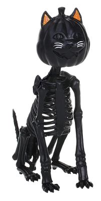 Black Skeleton Cat with Pumpkin Face 6.3&quot;