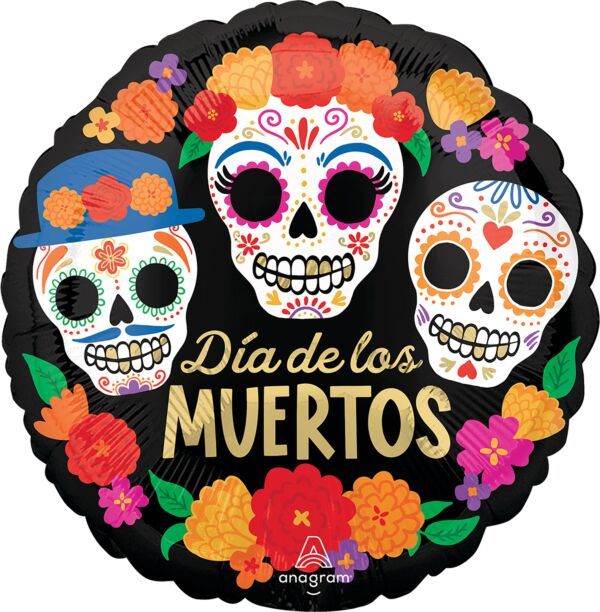 Day of the Dead Bright Flores - 17&quot; Helium Filled Foil Shaped Balloon, Ribbon