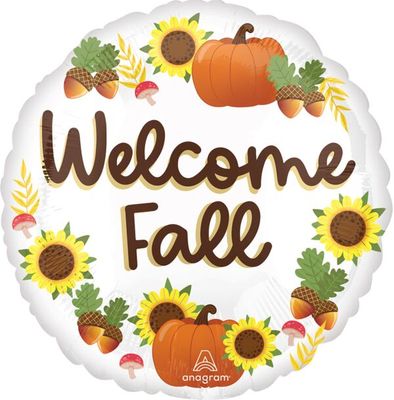 Welcome Fall - 17&quot; Helium Filled Foil Balloon, Ribbon