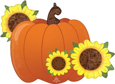 Welcome Fall Pumpkin and Sunflowers - 31&quot; Helium Filled Foil Balloon, Ribbon