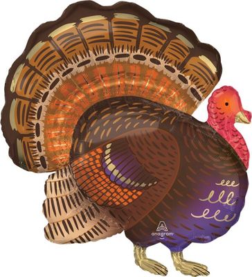 Thankful Turkey - 32&quot; Helium Filled Foil Balloon, Ribbon