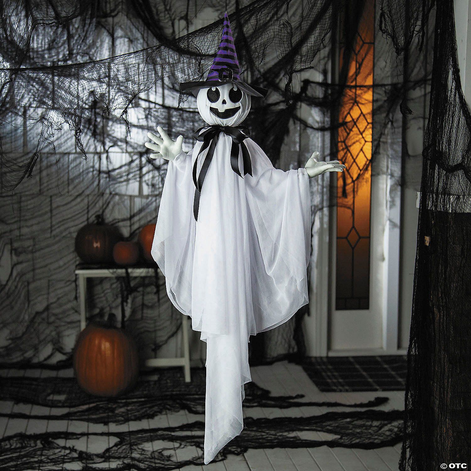Animated Hanging Ghost with Witch Hat 39 1/4&quot; Halloween Decoration