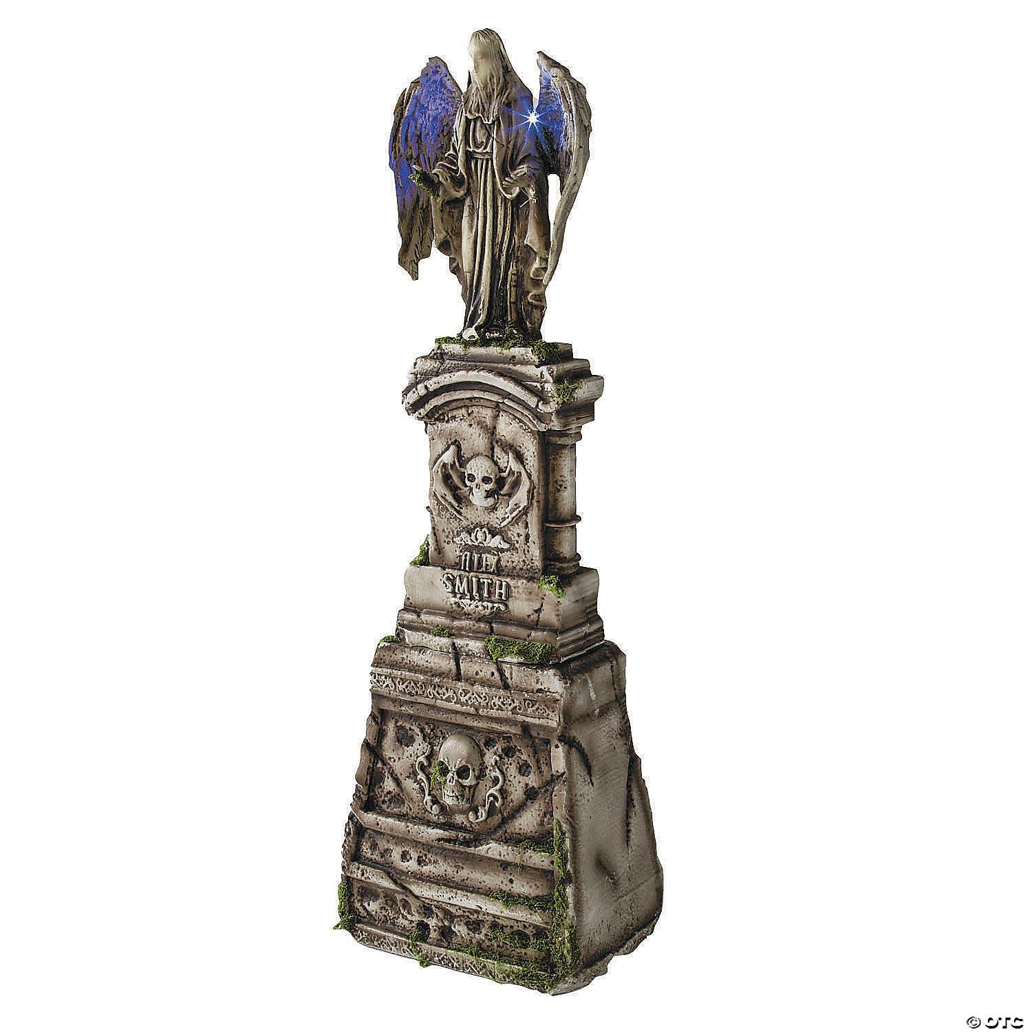 Angel &amp; Skulls 5&#39; 7&quot; Tombstone with Light-Up Halloween Decoration