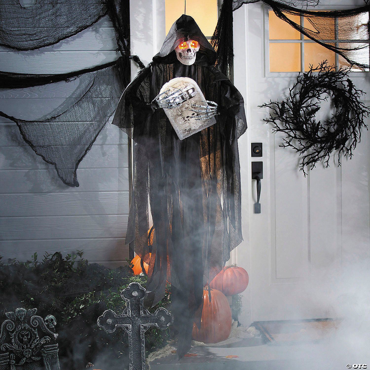 Skeleton Reaper with Tombstone 5&#39; 2&quot; Sonic Hanging  Halloween Decoration