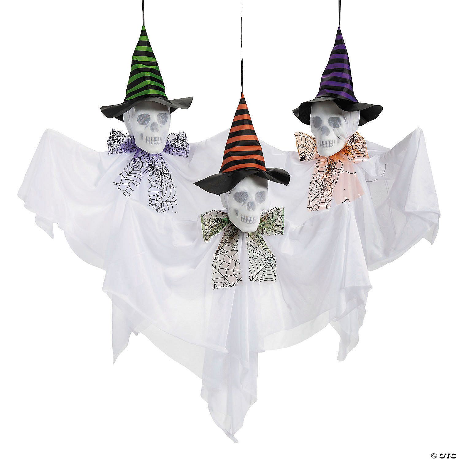 Skeleton Face Ghosts with Witch Hats 23 1/2&quot; Hanging Light-Up  - Set of 3