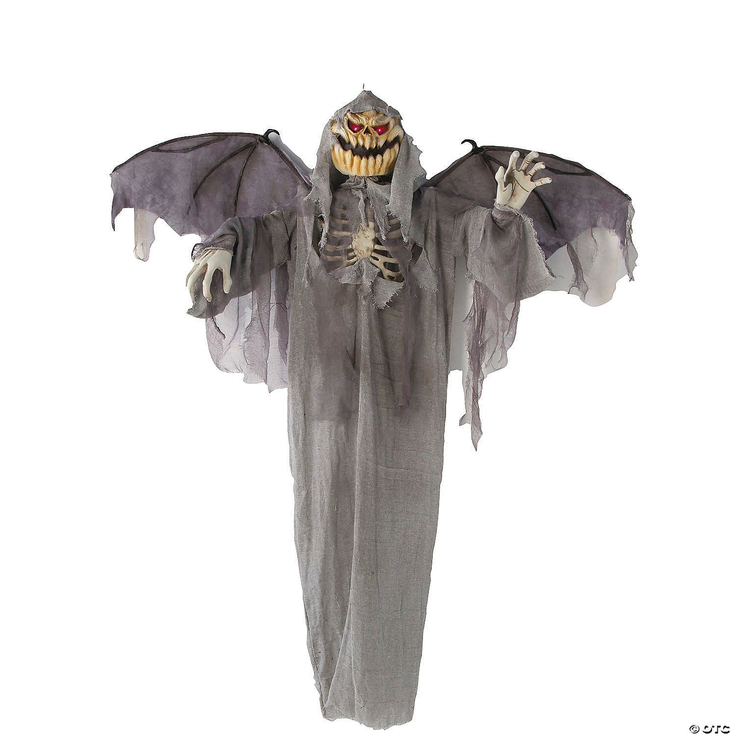 Jack-O&#39;-Lantern Skeleton Scarecrow with Wings 5&#39; Animated Hanging Halloween Decoration