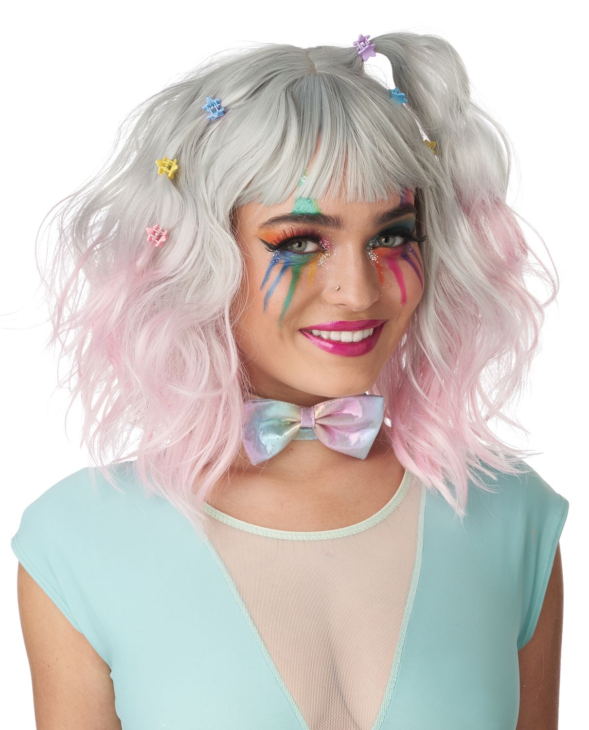 Pastel Textured Long Bob  - Gray/Pink