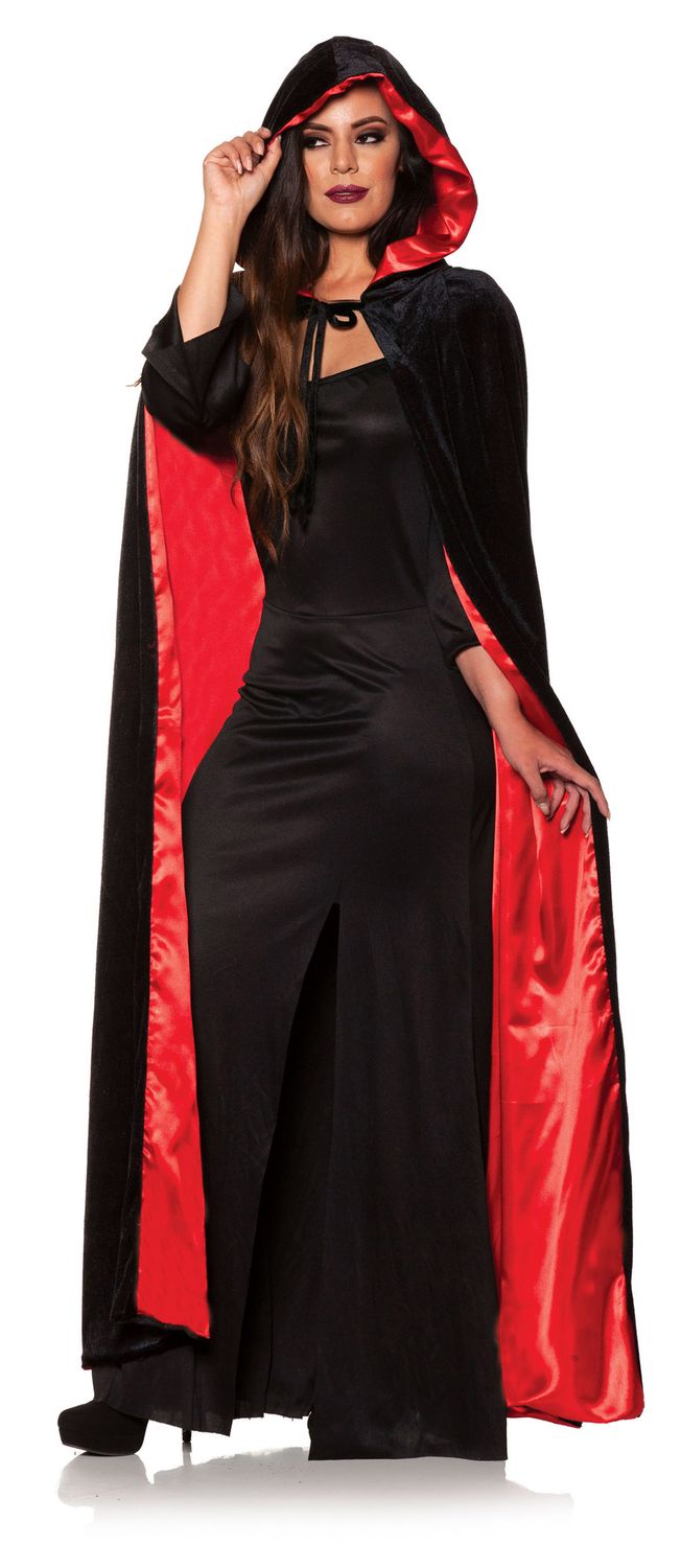 Black Velvet hooded Cape -, Color: Red Lining