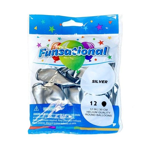 Funsational Metallic Silver 12&quot; - , Count: 12 Ct
