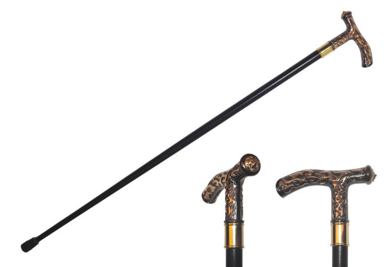 Deluxe Walking Cane - Bronze Flame &amp; Skull