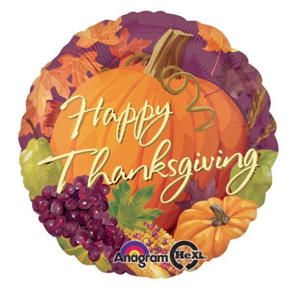 Thanksgiving Harvest - 17&quot; Helium Filled Foil Balloon, Ribbon