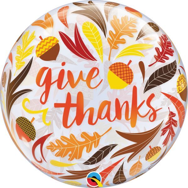 Give Thanks Acorns - 22&quot; Helium Filled Foil Balloon, Ribbon