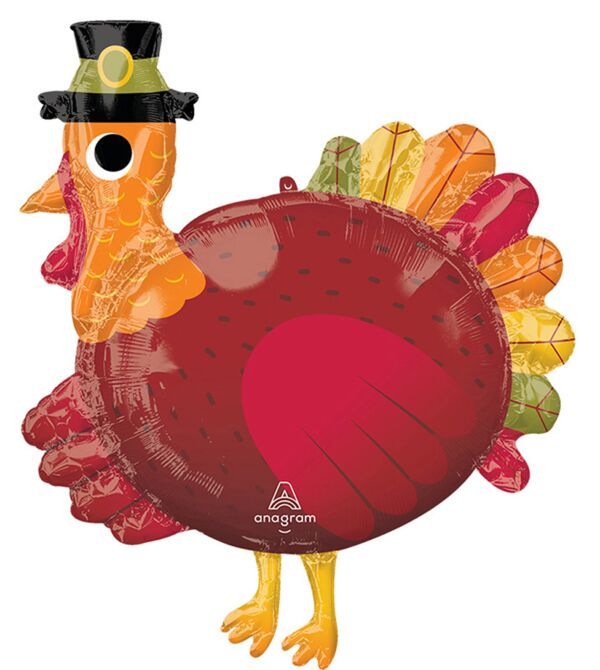 Pilgrim Turkey - 31&quot; Helium Filled Foil Balloon, Ribbon