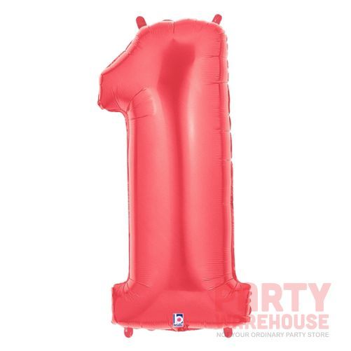 Red 34&quot; Helium Filled Foil Number Balloon and Ribbon , Style: #1