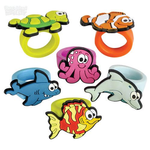 Sea Life Rubber Rings 1&quot; - 12 Ct Poly Bag