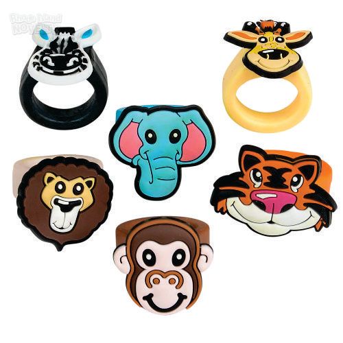 Zoo Animal Rubber Ring 1&quot; - 12 Ct Poly Bag