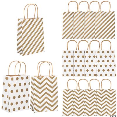 Kraft Bag Medium Gold Pattern 6.5" x 3.2" x 9" - 12 Ct Poly Bag