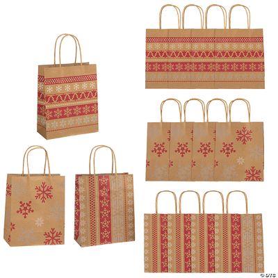 Kraft Bag Medium Nordic Print 6.5" x 3.2" x 9" - 12 Ct Poly Bag
