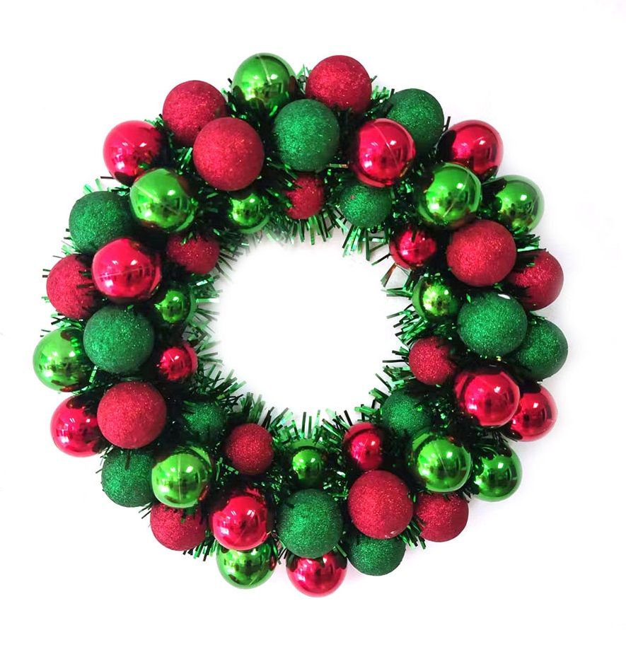 Glitter Ball Wreath 16&quot;  Shatterproof Red &amp; Green