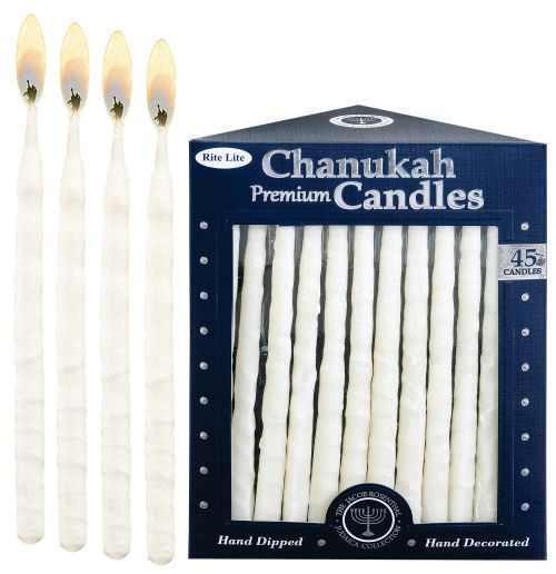 Premium Chanukah Candles - Frosted White on White 45 Ct