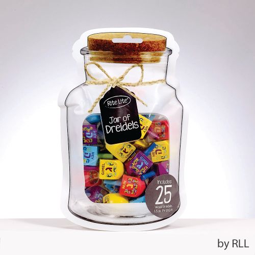 Jar of Dreidels, 25 Decorated Wood Multi Dreidels