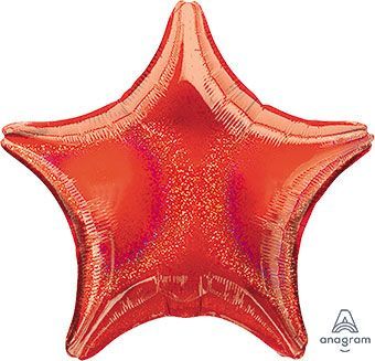 Red Dazzler Star - 19&quot; Helium Filled Foil Balloon, Ribbon