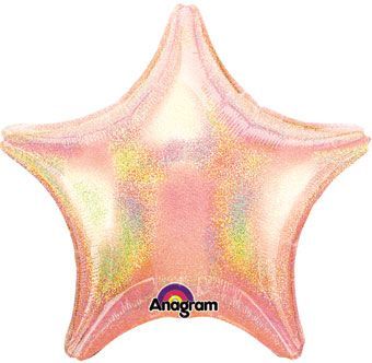 Pastel Pink Dazzler Star - 19" Helium Filled Foil Balloon, Ribbon
