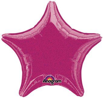 Fuchsia  Dazzler Star - 19" Helium Filled Foil Balloon, Ribbon